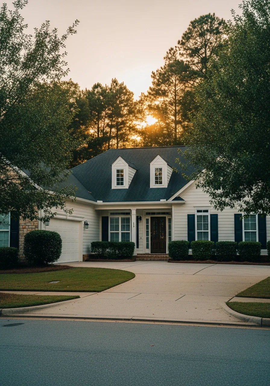 Modern Alabaster home exterior with clean lines and established yard features.